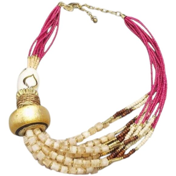Chico's Multistrand Beaded Necklace With Gold Accents & Pink Rope Detailing - Picture 9 of 11
